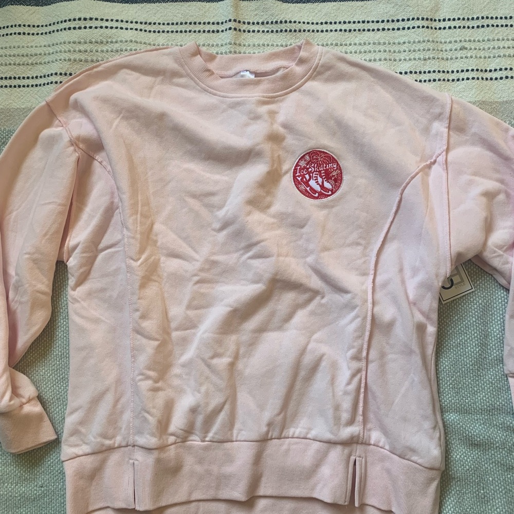 Pink Women's Sweater w/ ice skating embroidered patch